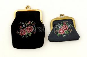 2 db női pénztárca, gobelin rózsákkal, réz szerelékkel, 6×8, 10×8 cm