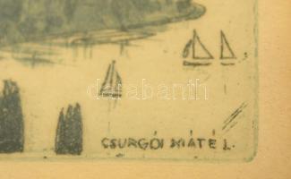 Csurgói Máté Lajos (1931-2001): Tihany. Rézkarc, papír, jelzett, üvegezett keretben, 7×19 cm