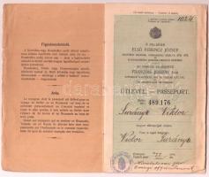 1908 Mérnök részére kiállított magyar útlevél, pecséttel, okmánybélyeggel./ Hungarian passport.