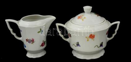 Zsolnay 6 személyes teás készlet: 6 db csésze+alj, 2 db kanna, 1 db kiöntő, 1 db cukortartó, matricá...