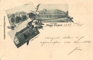 1898 Nagyenyed, Aiud; Városháza, Bethlen kollégium, leányiskola / town hall, boarding school, girls school, floral (EK)