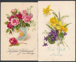 Kb. 100 db RÉGI virágos névnapi üdvözlőlap, több litho lap, vegyes minőség / Cca. 100 pre-1945 Name ...