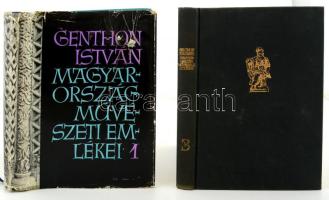 Magyarország művészeti emlékei 1,3. kötet:  Genthon István: Magyarország művészeti emlékei 1. Dunántúl. Bp., 1961, Képzőművészeti Alap Kiadóvállalata, sok képpel illusztrált kiadvány. Kiadói félvászon kötésben, kiadói kissé szakadozott papírborítóval. Jó állapotban.  Zakariás G. Sándor: Magyarország művészeti emlékei 3. Budapest. Bp., 1961, Képzőművészeti Alap Kiadóvállalata, sok képpel illusztrált kiadvány. Kiadói kissé foltos félvászon kötésben.