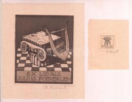 Adolf Kunst (1882-1937): 2 db Ex libris F.Slatner és Julius Poeverlein. Rézkarc, hártyapapír, jelzett, 2×2 és 10×8 cm