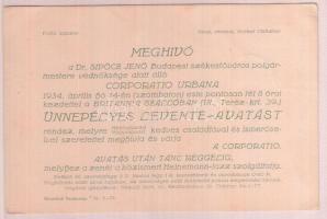 1934 Bp., Meghívó a Corporatio Urbana ünnepélyes leventeavatására és az azt követő bálra