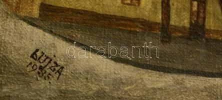 Lujza jelzéssel: Városrészlet. Olaj, vászon, fa keretben, 16x18 cm