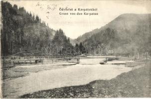 Kárpátalja, Üdvözlet a Kárpátokból, folyó, fahíd / river, wooden bridge (EK)