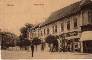 Miskolc, kilátótorony, Görömböly Tapolca, villamos, üzletek - 4 db régi képeslap, vegyes minőségben ...