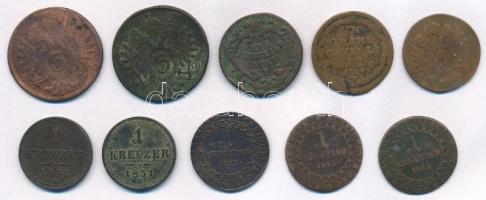10db-os vegyes magyar és külföldi rézpénz tétel, közte főleg magyar verdejelű krajcárok T:2-,3