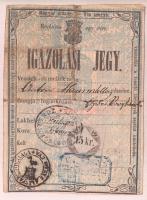 1862 Német és magyar nyelvű igazolási jegy Vas megye címerével, Heiligenkreuz és és Vas megye bélyegzőjével, 15 kr okmánybélyeggel