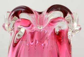 Tulipán váza, anyagában színezett, fuvott üveg, jelzés nélkül, hibátlan, 30cm