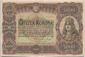 1920. 5000K "Orell Füssli Zürich" piros sorozat- és sorszám T:III Hungary 1920. 5000 Korona "Orell Füssli Zürich" with red serial number C:F Adamo K38