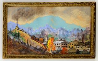 Sztelek Norbert (1884-1956): Felsőfernezelyi aranybánya. Pasztell, papír, keretben, 45×80 cm