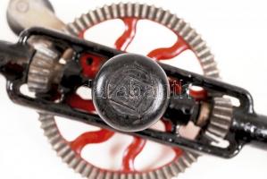 Jelzett régi fúrógép, amerikáner, jó állapotban, h:38 cm