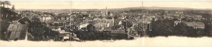 Kolozsvár, Cluj; Látkép, háromlapos panoráma képeslap / general view, 3-tiled panoramacard (hajtásnál szakadt / bent til broken)