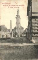 Kolozsvár, Cluj; Karolina tér, ferenciek temploma, ínség szobor, kiadja Lepage Lajos / square, church, statue (fa)