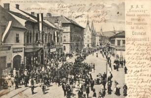 1903 Kolozsvár, Cluj; MÁV "Összhang" zászlószentelési ünnepélye, Fogászati műterem, Farkas Ignác és Jankovitz Géza üzletei / Ceremony of Hungarian State Railways, dental studio, shops (EK)