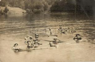 Szovátafürdő, Sovata; Medve-tó, fürdőzők - 3 db fotólap / lake - 3 postcards, photo