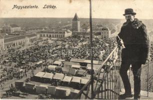 Nagyszalonta, Salonta; Látkép, piac, zsinagóga ,erkély kürtössel / general view, market place, synagogue, balcony with bugler