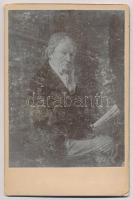 1896 Lukse-Fábry Béla (1844-1915) minisztériumi műszaki főtanácsos, építész aláírása, és sorai egy a nagyapját ábrázoló festményről készült keményhátú fotón.