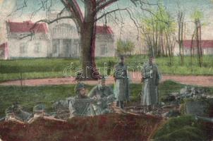 3 db RÉGI első világháborús katonai képeslap; harcok a német-francia határon, gépfegyverosztag, közt...