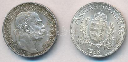 1915KB 1K Ag "Ferenc József" + 1938. 1P Ag T:2 apró ph., kis patina
Adamo K5.1; P6