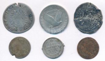 6db-os vegyes sérült, rossz tartású külföldi ezüstpénz, közte Ausztria 1870. 10kr Ag "Ferenc Jó...