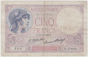 Franciaország 1928. 5Fr T:III- ly. France 1928. 5 Francs C:VG hole Krause 72.