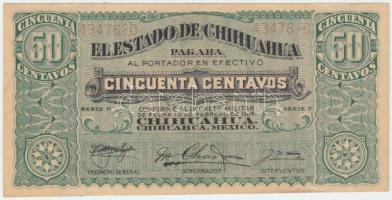 Mexikó / Forradalom / Chihuahua 1914. 50c hátoldalán piros bélyegzés T:III részben restaurált Mexico / Revolution / Chihuahua 1914. 50 Centavos with red stamp on back C:F partially restored Krause S528.e