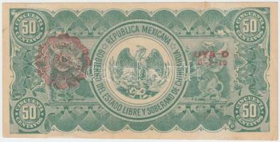 Mexikó / Forradalom / Chihuahua 1914. 50c hátoldalán piros bélyegzés T:III részben restaurált
Mexic...