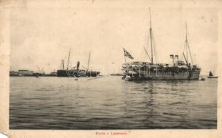 Trieste, Porto e Lanterna / port, lighthouse, steamships (from leporello booklet) (non PC) (EM)