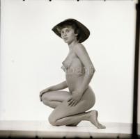 cca 1980 Aktfotók tétele, külső-belső helyszíneken, 13 db negatív, 6x6 cm