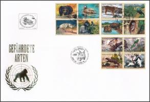 Endangered animals (IX) 3 diff block of 4 on FDC, Veszélyeztetett állatok (IX) 3 klf négyestömb FDC-n