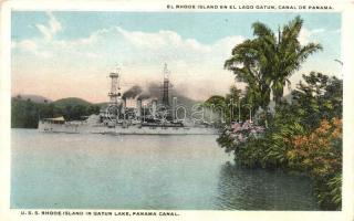 Amerikai hadihajók a Panama-csatornánál; USS Mississippi, USS Rhode Island - 2 db képeslap / US Navy...