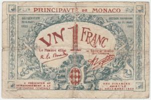 Monaco 1920. 1Fr T:IV ly. Monaco 1920. 1 Franc C:G hole Krause 5.