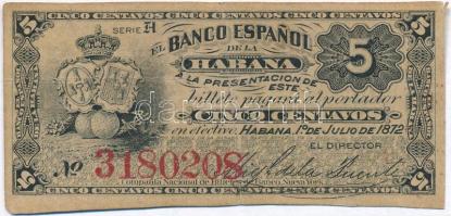 Kuba / Spanyol adminisztráció 1872. 5c T:III Cuba / Spanish administration 1872. 5 Centavos C:F Krause 29.a