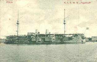 SMS Tegetthoff (Mars), osztrák-magyar őrhajó Pola kikötőjében / K.u.K. Kriegsmarine, SMS Tegetthoff Austro-Hungarian guard ship in the port of Pola (EK)