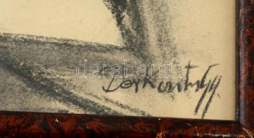 Kontuly jelzéssel: Asztalnál. Szén, papír, üvegezett sérült keretben, 32×24 cm