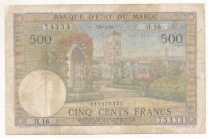 Marokkó 1956. 500Fr T:III ly. Morocco 1956. 500 Francs C:F holes Krause 46.