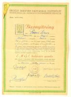 1943 az Erdélyi Magyar Gazdasági Egyesület címadományozó oklevele kitűzővel, okmánybélyeggel