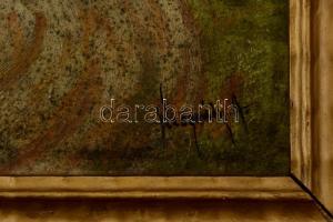 Neogrády jelzéssel: Parasztházak. Olaj, karton, sérült keretben  23×41 cm