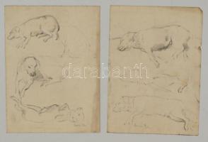 Benczúr jelzéssel: Fekvő kutya,vázlatok (2 db). Ceruza, papír, 29×21 cm