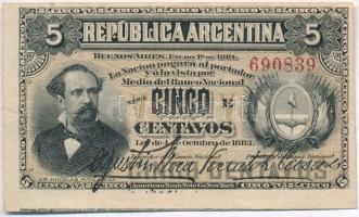 Argentína 1884. 5c elcsúszott előlapi és hátlapi nyomat T:III Argentina 1884. 5 Centavos shifted print C:F Krause 5.