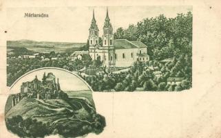 Máriaradna, Radna; templom, várrom / church, castle ruins