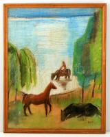 Bor jelzéssel: Hűsülő lovak. Pasztel, papír, sérült keretben, 66×50 cm