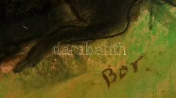 Bor jelzéssel: Hűsülő lovak. Pasztel, papír, sérült keretben, 66×50 cm