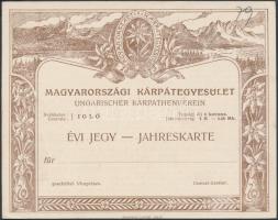 cca 1910 Magyarországi Kárpátegyesület évi jegye, kitöltetlen. / cca 1910 Annual ticket of Hungarian Carpatian Society.