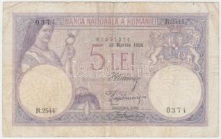 Románia 1920. 5L T:III,III- Romania 1920. 5 Lei C:F,VG Krause 19.a