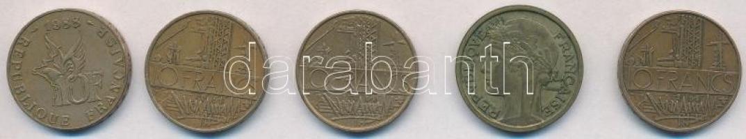 Franciaország 1939. 2Fr Al-Br + 1978-1987. 10Fr Ni-sárgaréz (3xklf) + 1988. 10Fr Al-Br "Roland ...