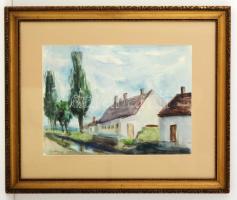 Szilvásy Margit (1898 -1977) : Utca részlet. Akvarell, papír, jelzett, üvegezett keretben, 26×39 cm